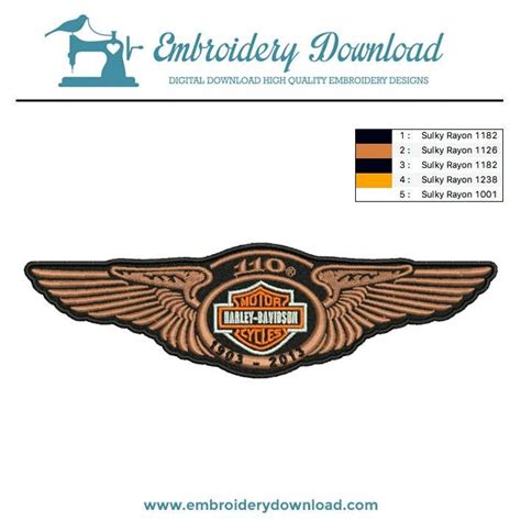 Harley Davidson 110 wings Embroidery Design Download - EmbroideryDownload