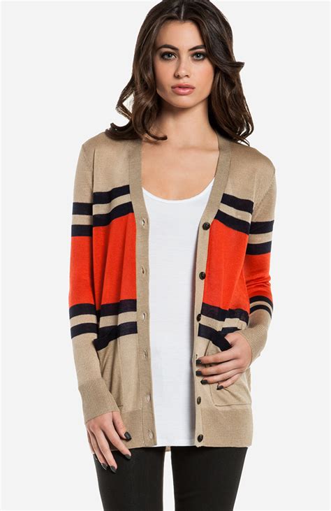 Color Block Striped Cardigan In Taupe DAILYLOOK