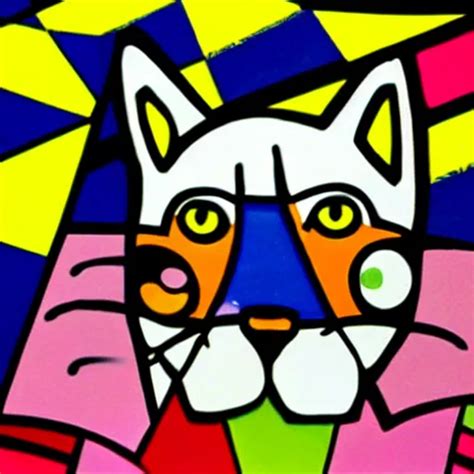 Romero Britto Painting Of A Cat Stable Diffusion