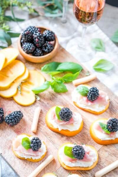 Easy Fuyu Persimmon Prosciutto Appetizers With Ricotta And Blackberries