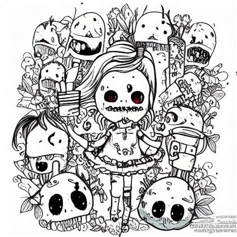 Libro De Colorear Kawaii Creepy Pastel Goth Chibi Horror Bloody Para