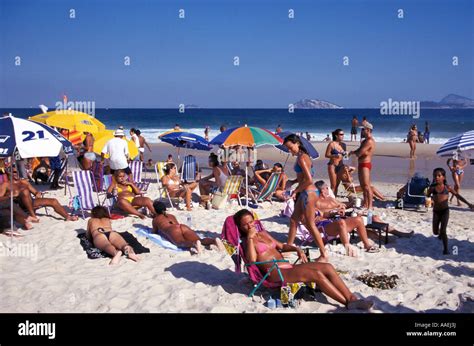 People relaxing at Ipanema beach Rio de Janeiro Rio de Janeiro State ...