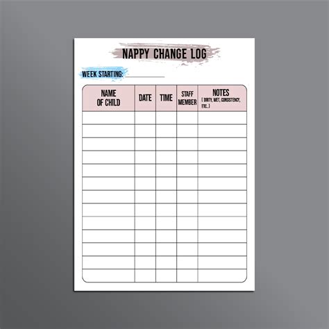 Nappy Change Log Printable, Newborn Diary Sleep Chart, Form Daycare
