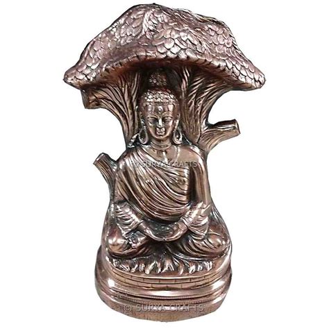 Buddha Statue Sitting under Bodhi Tree - Black Metal