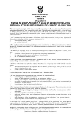 Fillable Online Justice Gov ANNEXURE FORM 1 NOTICE TO COMPLAINANT IN A