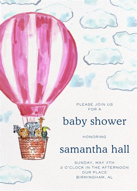 Hot Air Balloon Ride Evelyn Henson Baby Shower Invitation Send Online Instantly RSVP