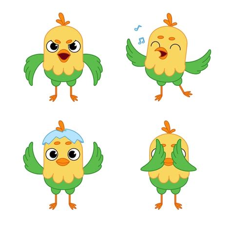 Conjunto De Personajes De Loros De Dibujos Animados Que Se Enojan