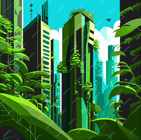 Premium Vector | Fern towers ascendant icons of sustainable urbanism
