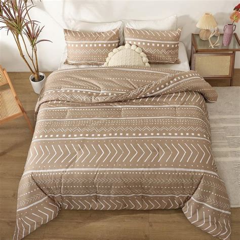 Smoofy Aztec Taupe Comforters Queen Size Folkloric Art Pattern Khaki Boho Aztec Bohemian Queen