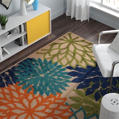 Lark Manor Alsaedi Green Blue Orange Indoor Outdoor Rug Reviews Wayfair