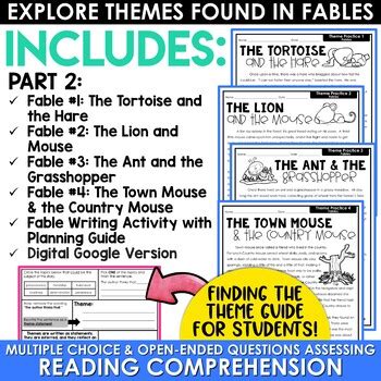 Teaching Theme With Aesop S Fables Finding Theme Worksheets Graphic