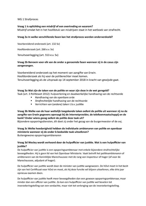 WG 1 Strafproces Uitwerking En Vragen Week 1 WG 1 Strafproces Vraag