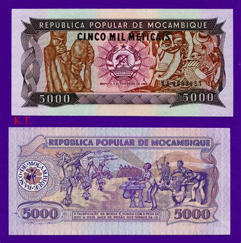 Paper Money Africa MOZAMBIQUE 5000 METICAIS 1988 P 133 UNC