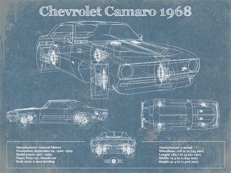 Chevrolet Camaro 1968 Blueprint Vintage Auto Patent Print Etsy