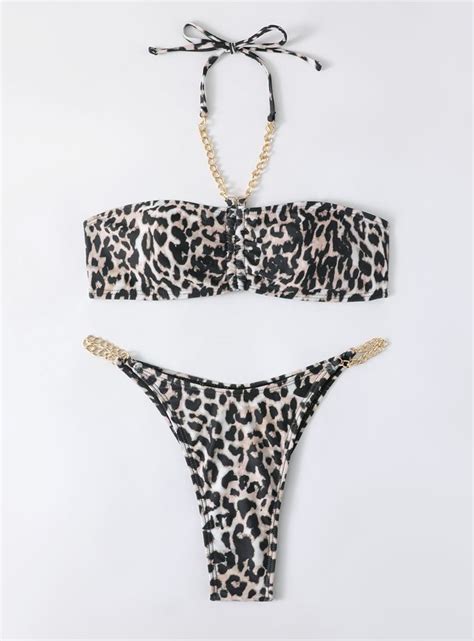 2023 Foreign Trade Leopard Print Fashion Sexy Bikini Amazon Tight Split