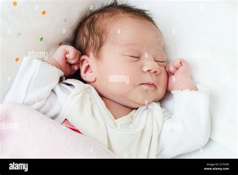 Cute Newborn Baby Girl Sleeping Portrait Stock Photo Alamy