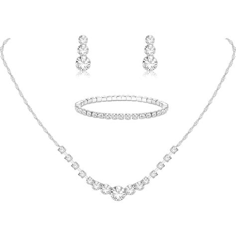 Jstyle Silver Jewelry Set For Women Necklace Drop Earrings Link Bangle Bracelet Bridal Wedding