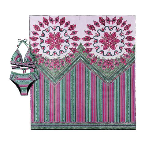 Xuapaodt INC High Waisted Bikini Set Three Piece Swimsuits Swimdress For Women Print Bathing