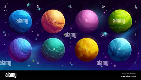 Planetas Espaciales De Dibujos Animados En El Cielo De La Galaxia O Mundos Alienígenas De