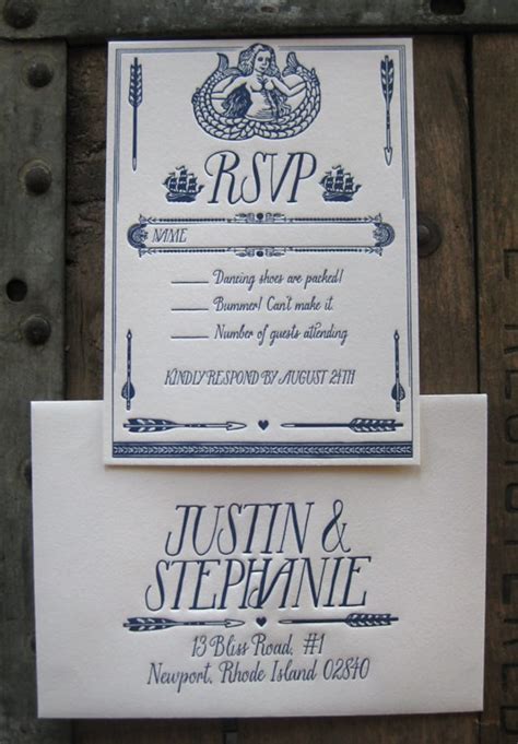 Rustic Nautical Custom Letterpress Wedding Invitation Suite Etsy