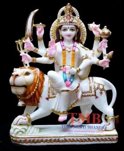 Painted Hindu White Marble Durga Mata Statue For Worship Size