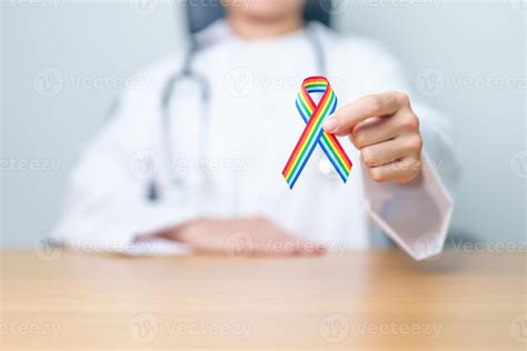 Doctor With Lgbtq Rainbow Ribbon For Support Lesbian Gay Bisexual Transgender And Queer