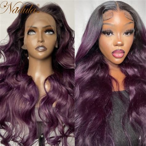 Nadula Hair 13x4 Lace Front Wig Smokey Deep Purple Omber With Black Roots Body Wave 100