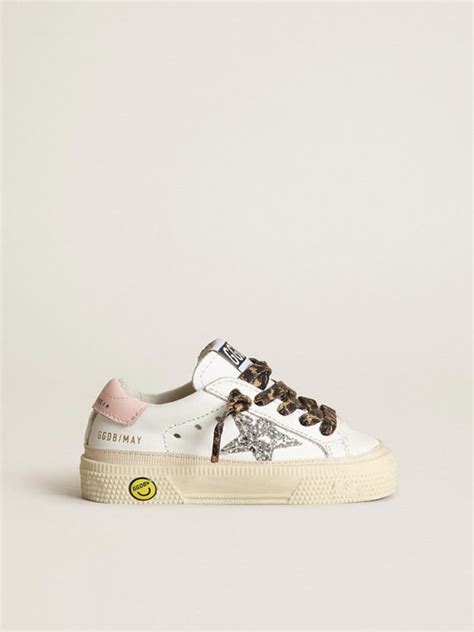 Sneakers Super Star en cuir et toile blancs avec étoile en cuir rose