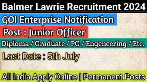 Balmer Lawrie Recruitment 2024 Any Graduate Central Govt Permanent