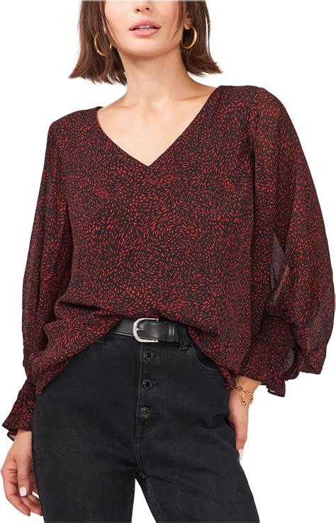 Amazon Vince Camuto Blusa Negra Con Cuello En V Y Manga Estampada