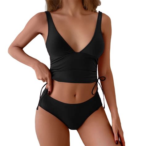 MSJUHEG Halter String High Cut Swimsuit Sporty Bikini Sets For Women 2 Piece Bikini Set Plus