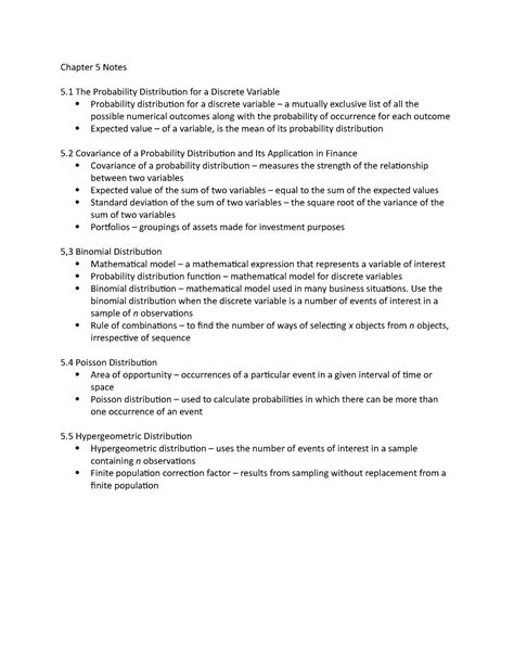 Chapter 5 Notes Chapter 5 Notes 5 The Probability Distribution For A