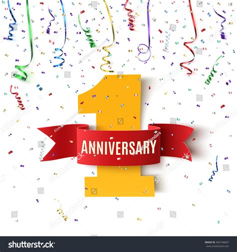 One Year Anniversary Background Red Ribbon Stock Vector (Royalty Free ...