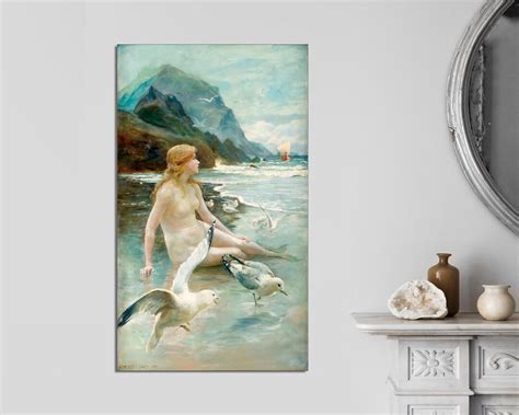 Nude Girl Sea Art Gull Birds Art By Norman Prescott Davies Fine Art Canvas Academic Painting