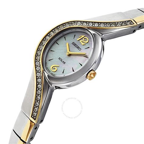 Seiko Solar Mother Of Pearl Dial Two Tone Ladies Watch Sup120 Solar