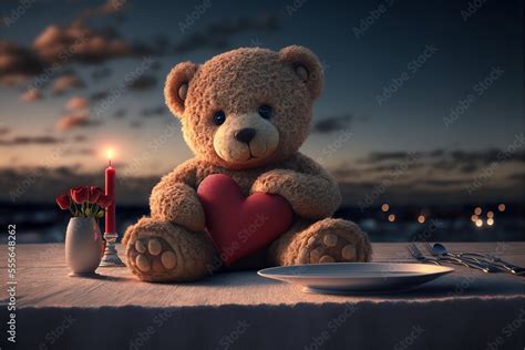 Teddy bear at romantic dinner. Generative AI Stock Illustration | Adobe Stock