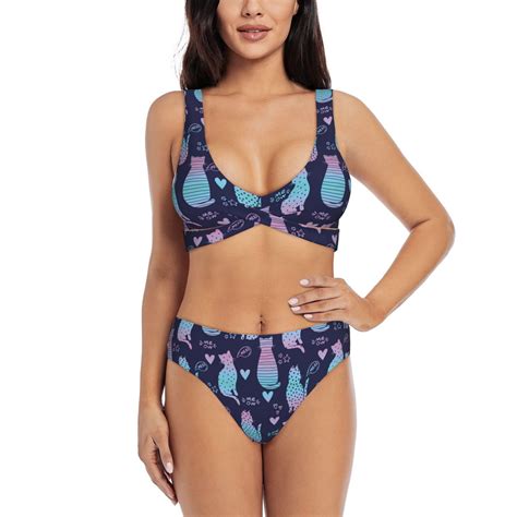 Jgfou Silhouette Cats Print Bikini Set For Women Two Piece Swimsuit