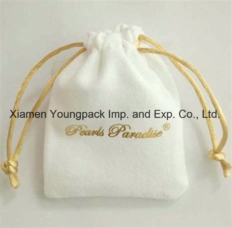 Promotional Custom Hot Stamping Foil Printing White Jewellery Pouch Velvet Fabric Gift Bag
