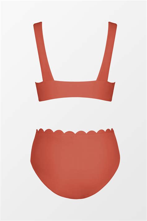 Marsala Scalloped Bralette Mid Rise Hipster Bikini Set