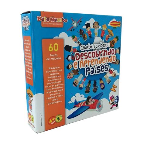 Quebra cabeça Descobrindo e Aprendendo Países 60 Peças Brinquedo