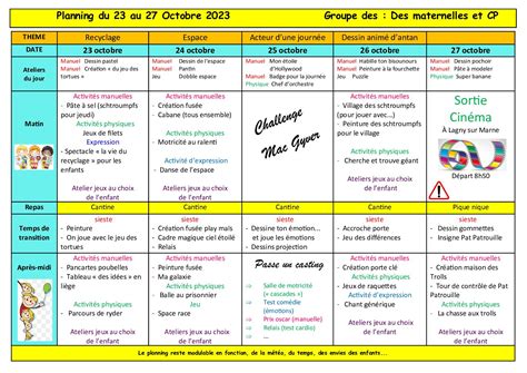 Calam O Planning Toussaint Maternelles Cp