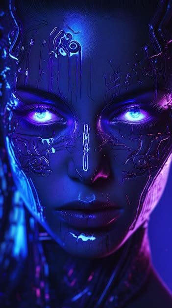 Premium AI Image | The neon face of a cyborg girl with protective ...