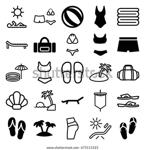 Beach Icons Set Set 25 Beach Stock Vector Royalty Free 673115323 Shutterstock