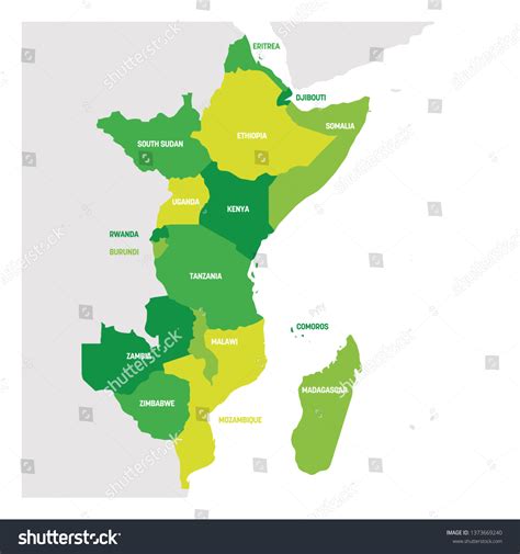 East Africa Region Map Countries Eastern Stock Vector (Royalty Free ...