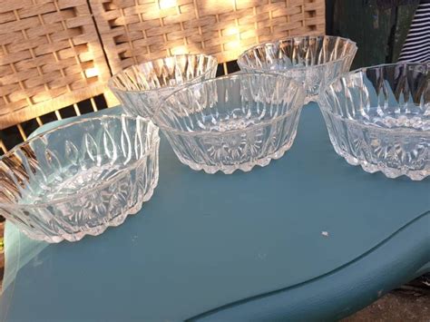 5 Vintage Glass Ice Cream Bowls Etsy