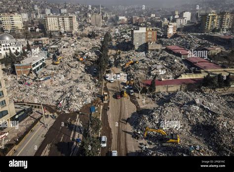 Kahramanmara Turkey 14th Feb 2023 An Aerial View Of The Ruined City