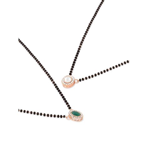 Buy Zaveri Pearls Green And Rose Gold Austrian Diamonds Mangalsutra Set