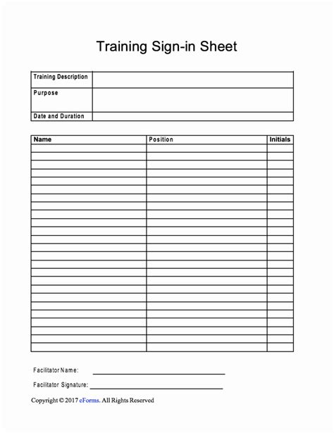 Printable Sign Off Sheet