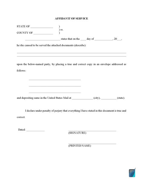 Free Affidavit Of Service Form Proof Of Service Template