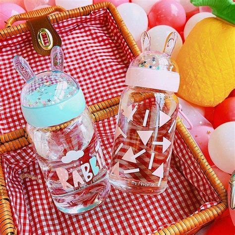 Kawaii Bunny Rabbit Ear Clear Water Bottle Cute Drink Kawaii Babe